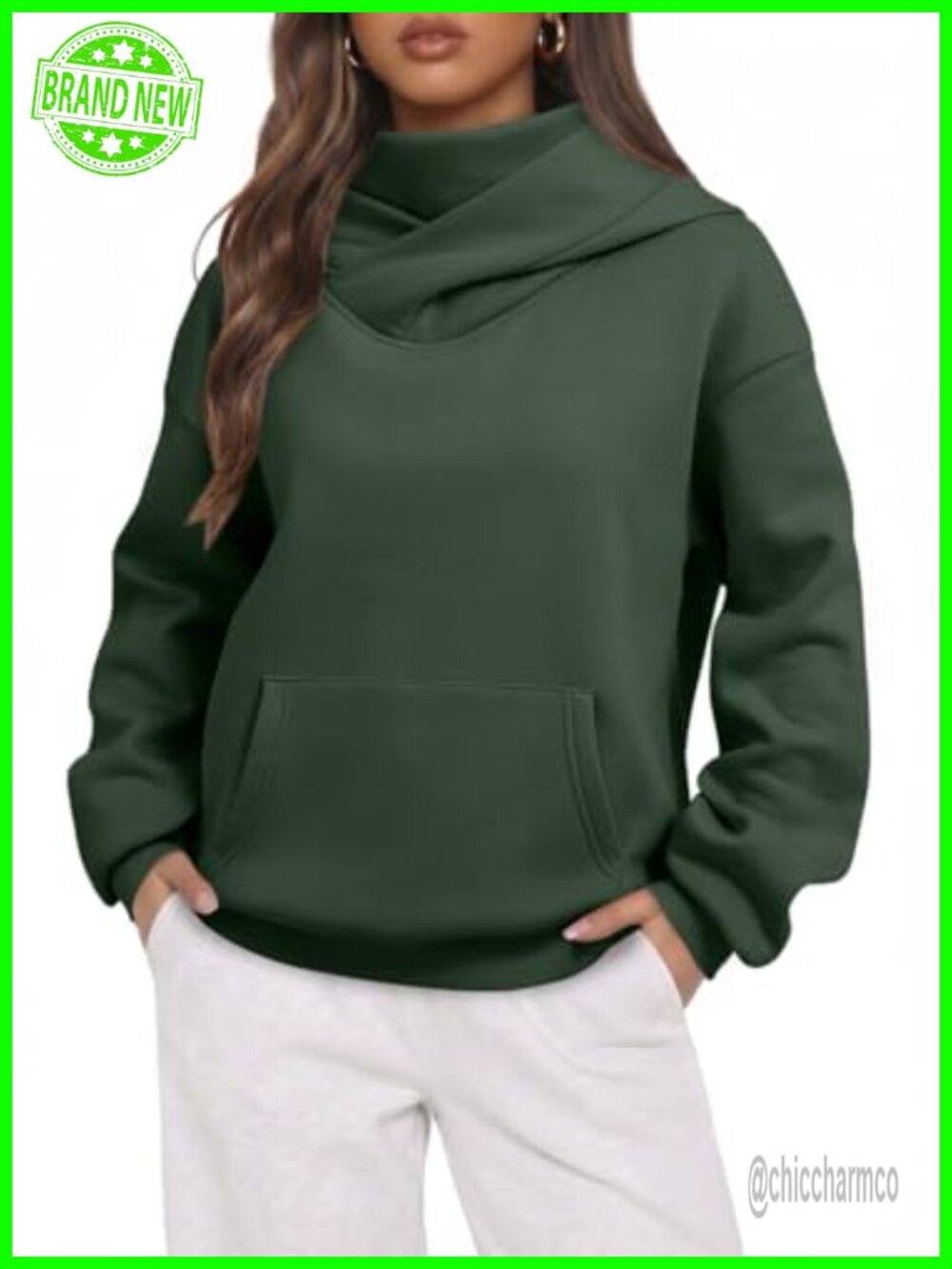 Oversized Mock Neck Hoodie with Face Cover Fleece Lined Pullover